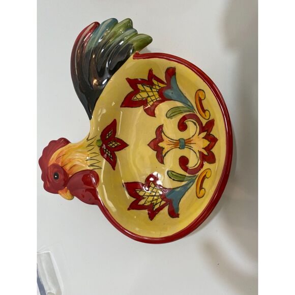 Set of 4 Maxcera Rooster Hand Painted Floral Design Decorative Dishes/Bowls - Picture 9 of 14